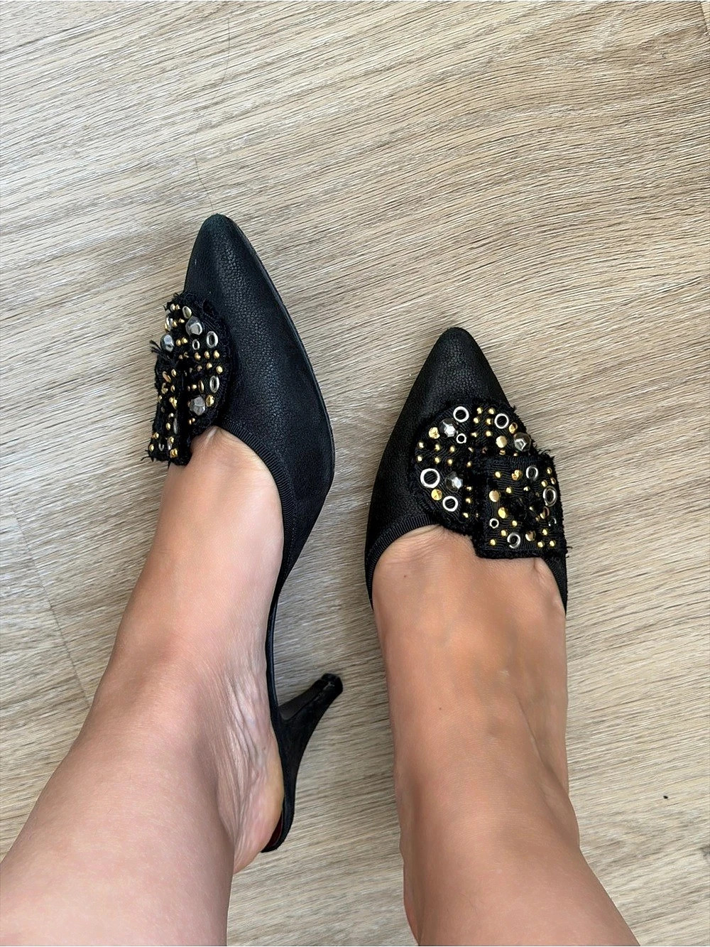 Rare Vintage Prada Embellished Pointed-Toe Mules in Black 39.5 - Picture 9 of 9